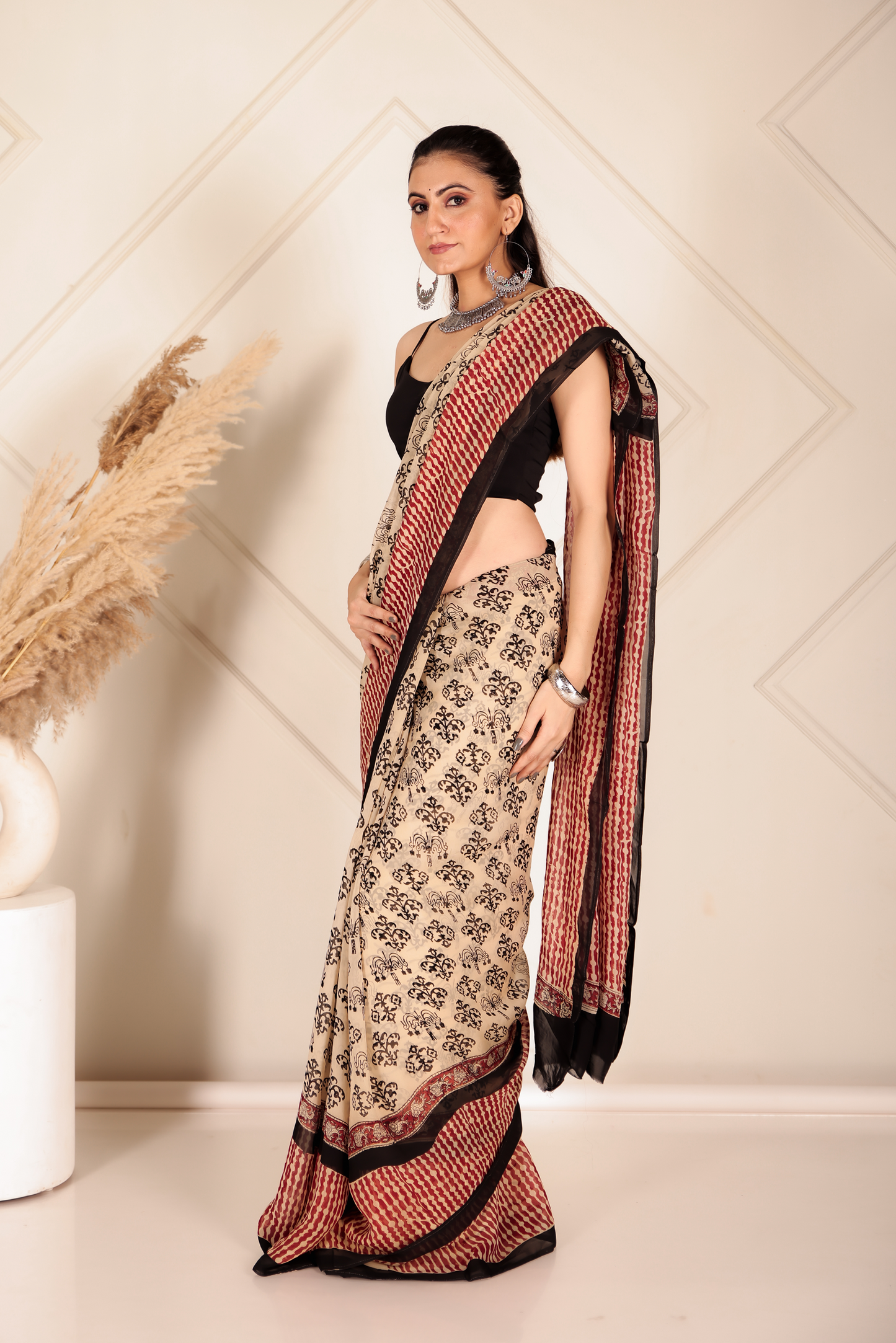 Premium Cream Organza Saree
