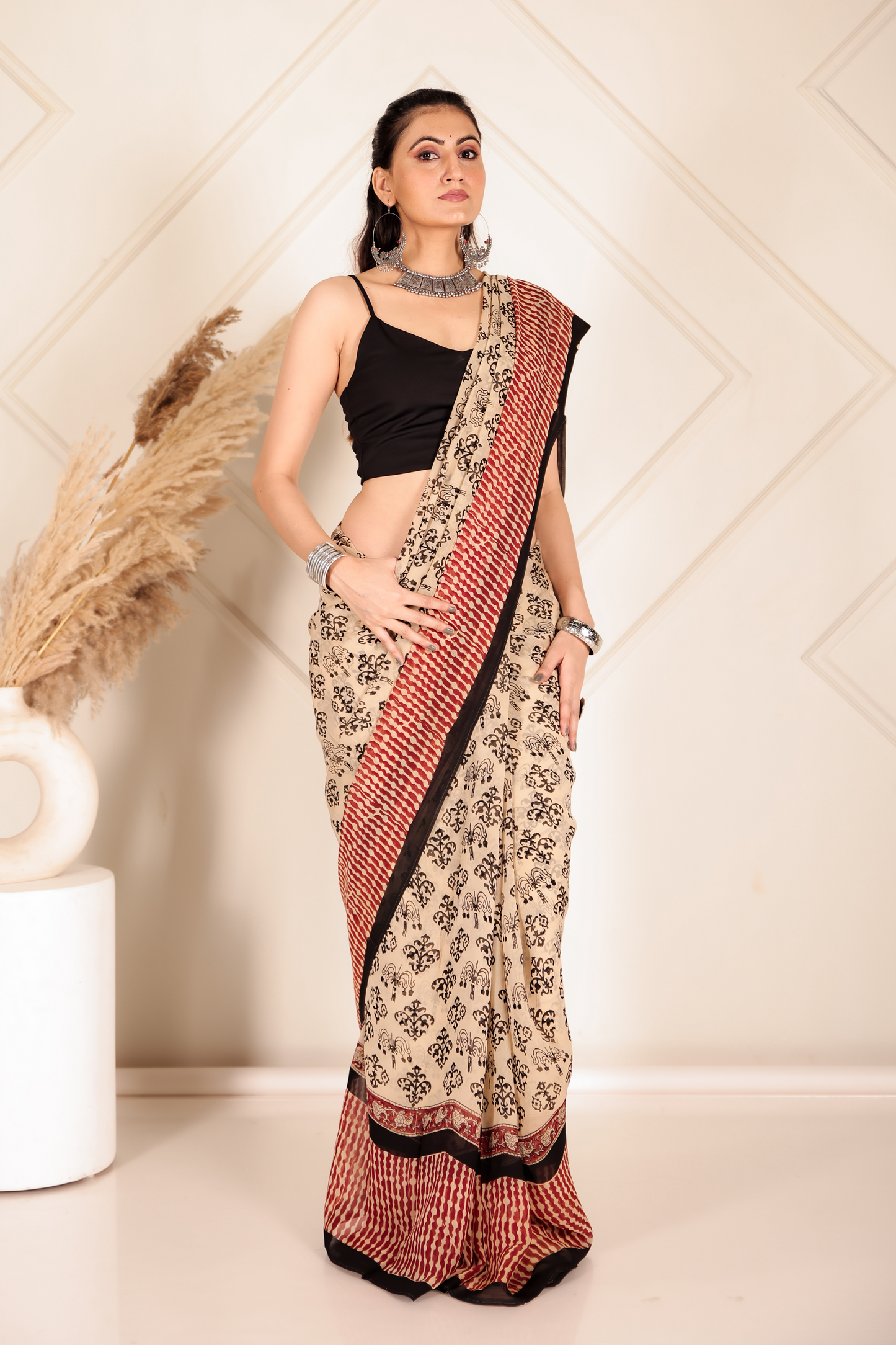 Premium Cream Organza Saree