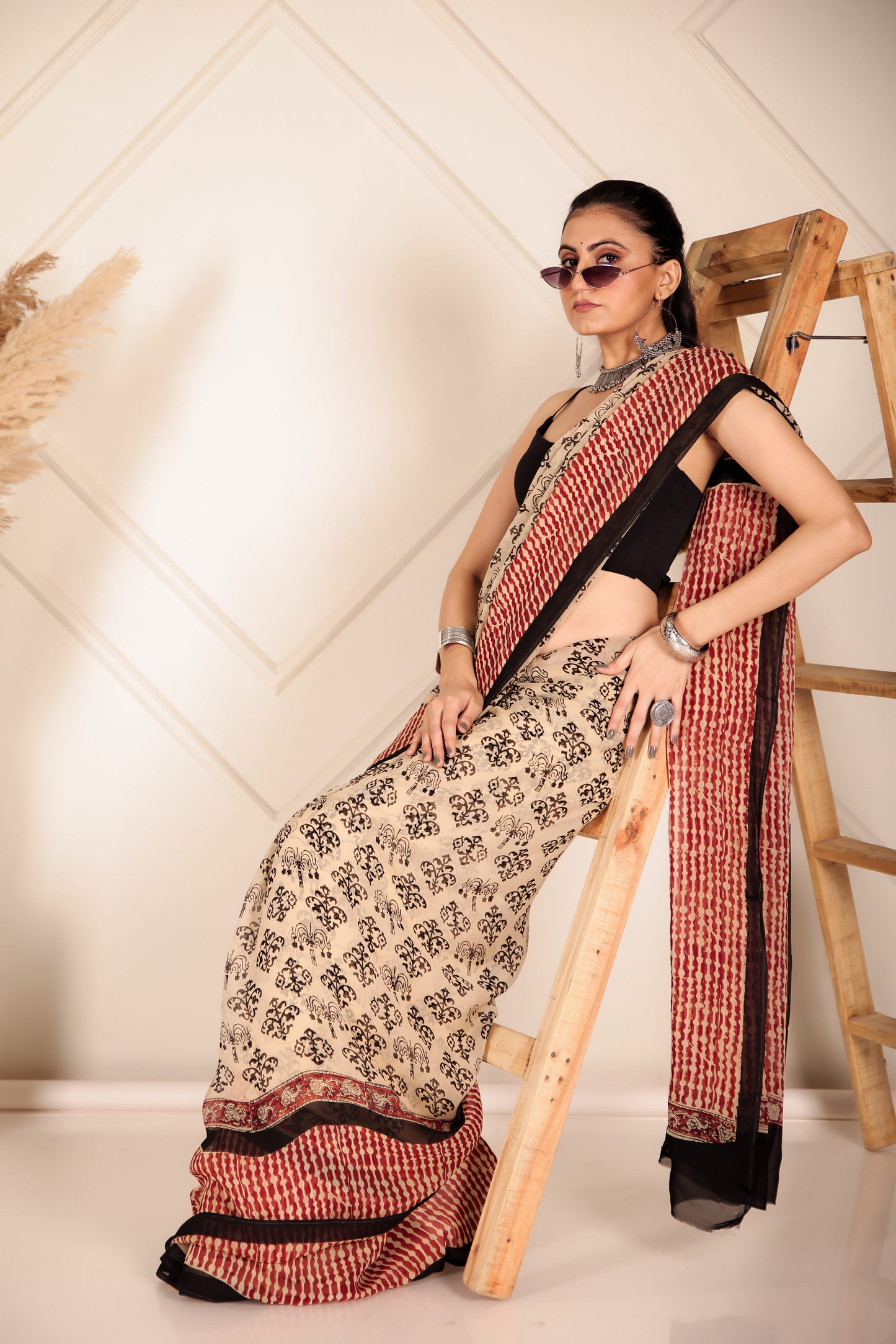 Premium Cream Organza Saree
