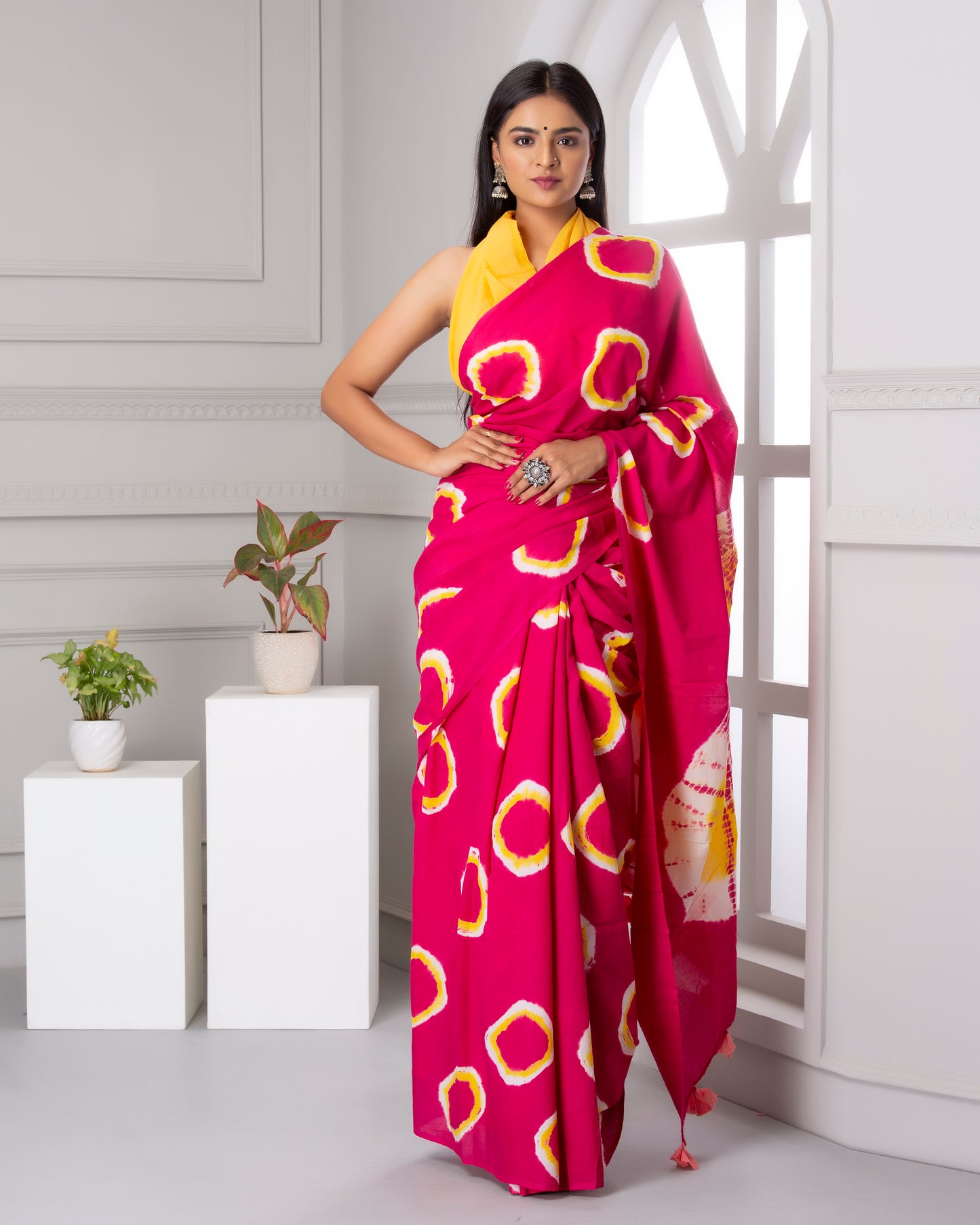 Printed Pink Shibori Print Cotton MulMul Saree