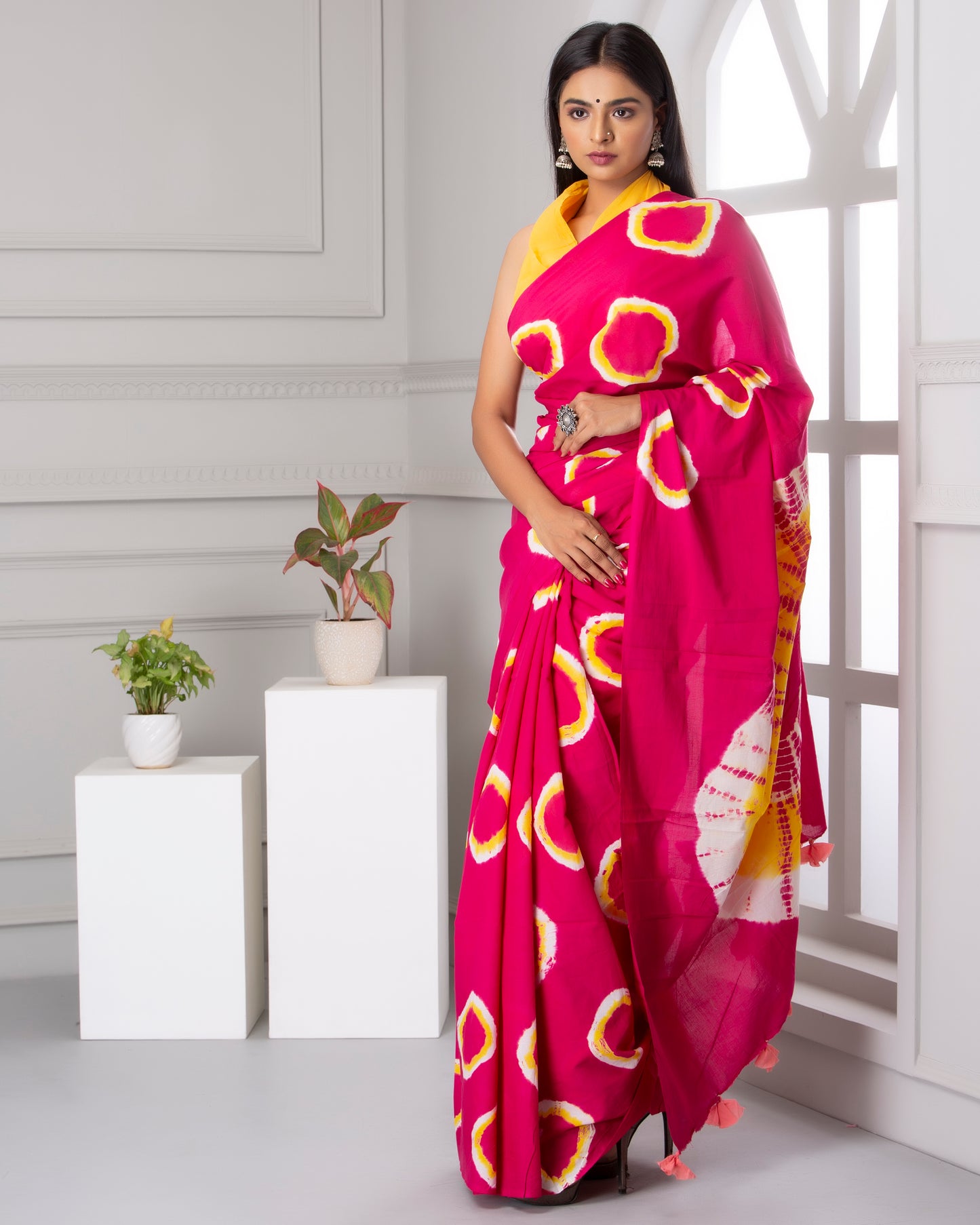 Printed Pink Shibori Print Cotton MulMul Saree