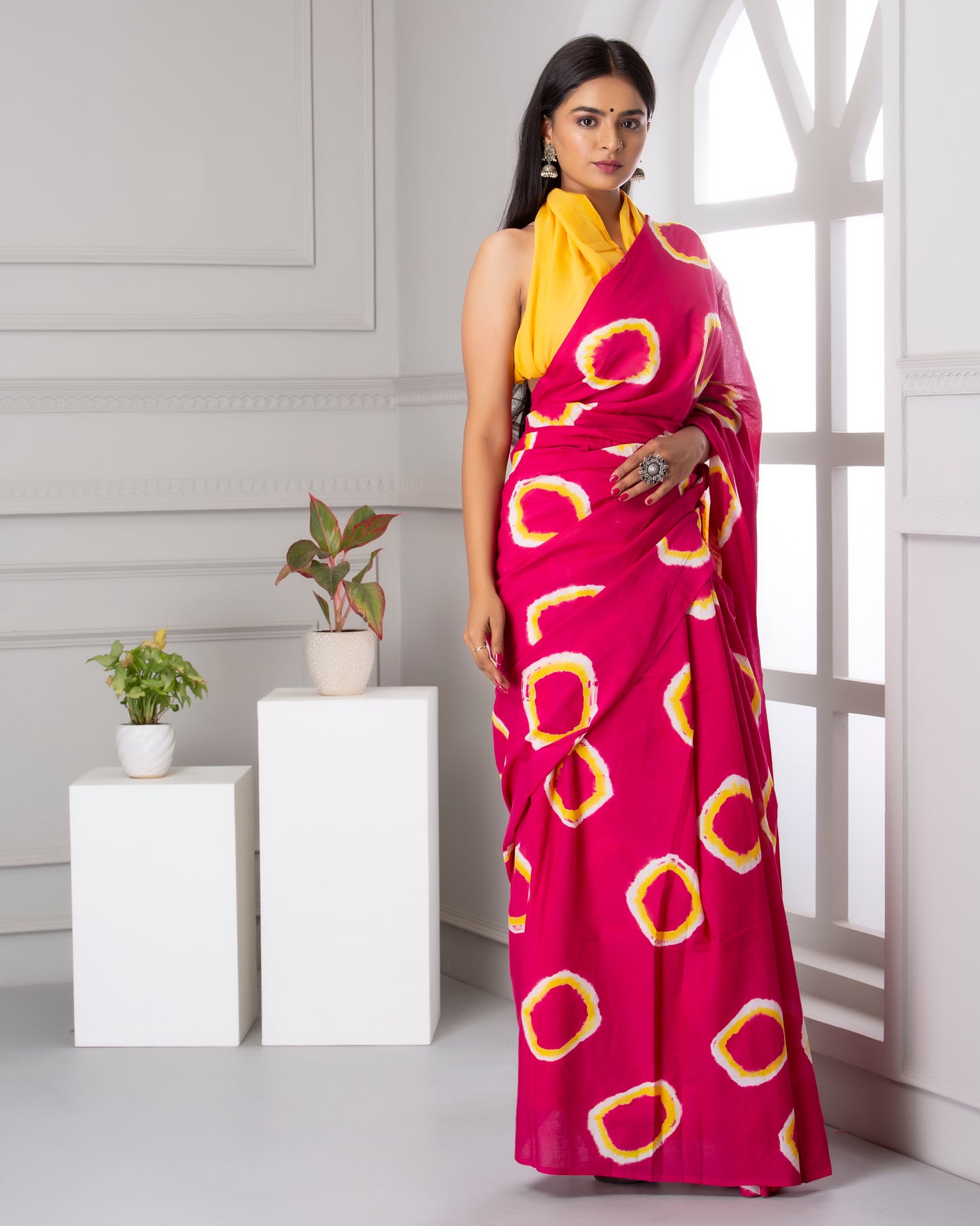 Printed Pink Shibori Print Cotton MulMul Saree