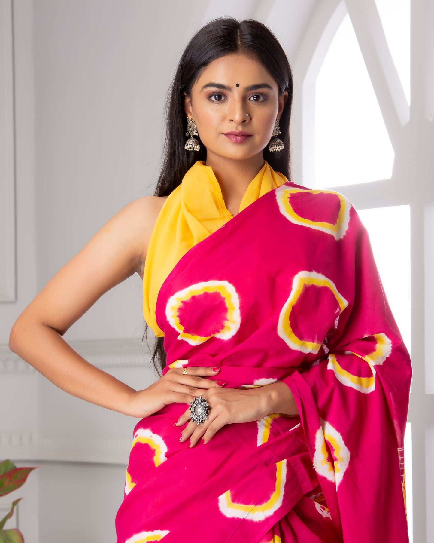 Printed Pink Shibori Print Cotton MulMul Saree