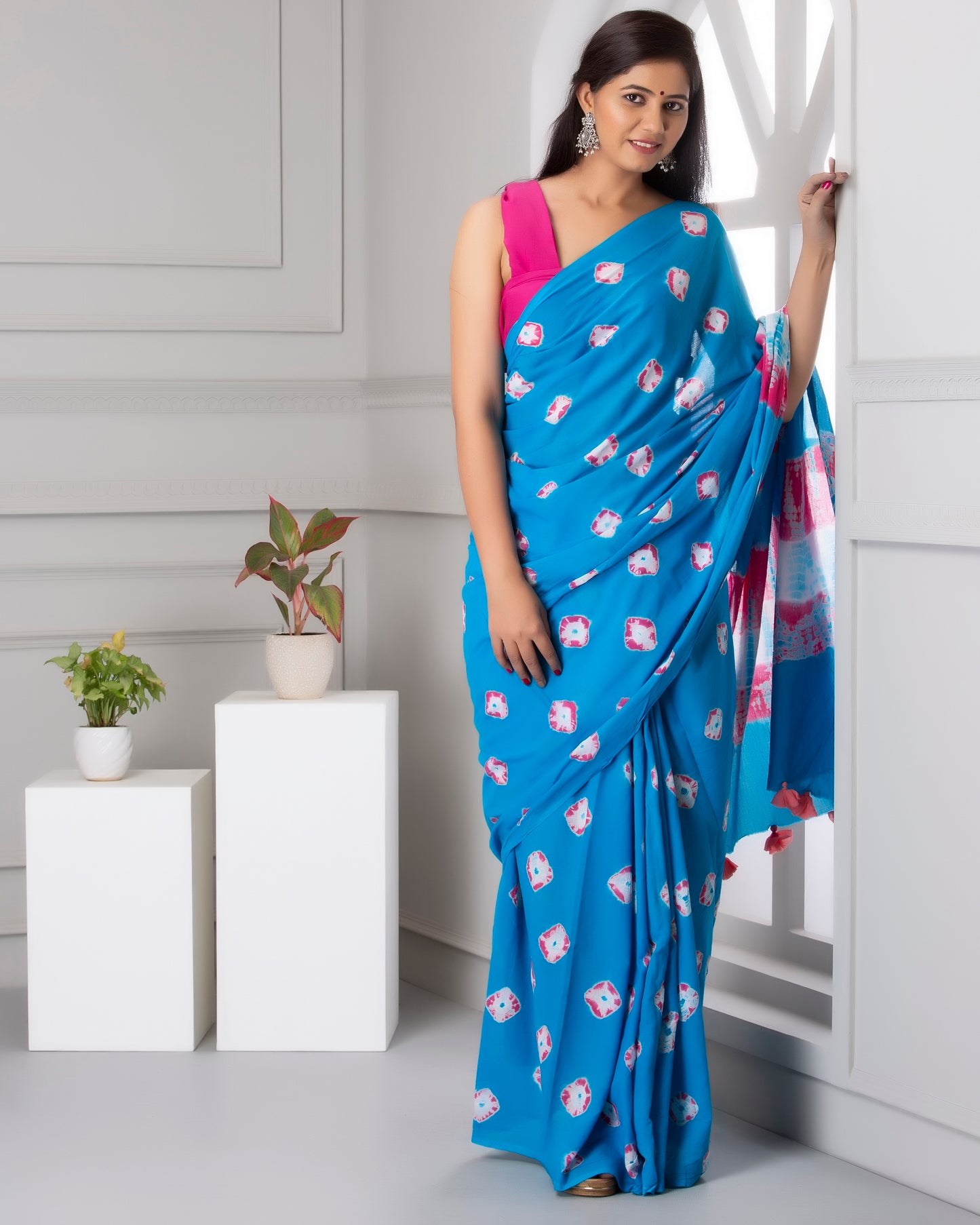 Printed Sky Blue Shibori Print Cotton MulMul Saree
