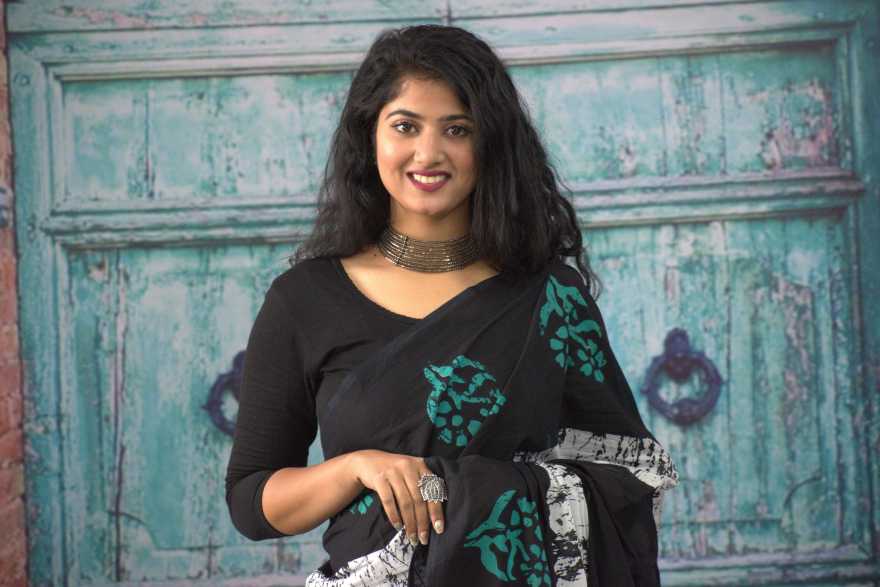 Printed Black Batik Print Cotton MulMul Saree
