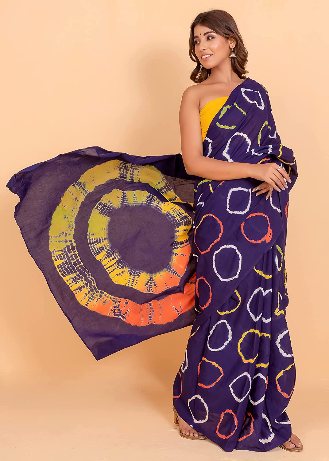 Printed Blue Shibori Print Cotton MulMul Saree