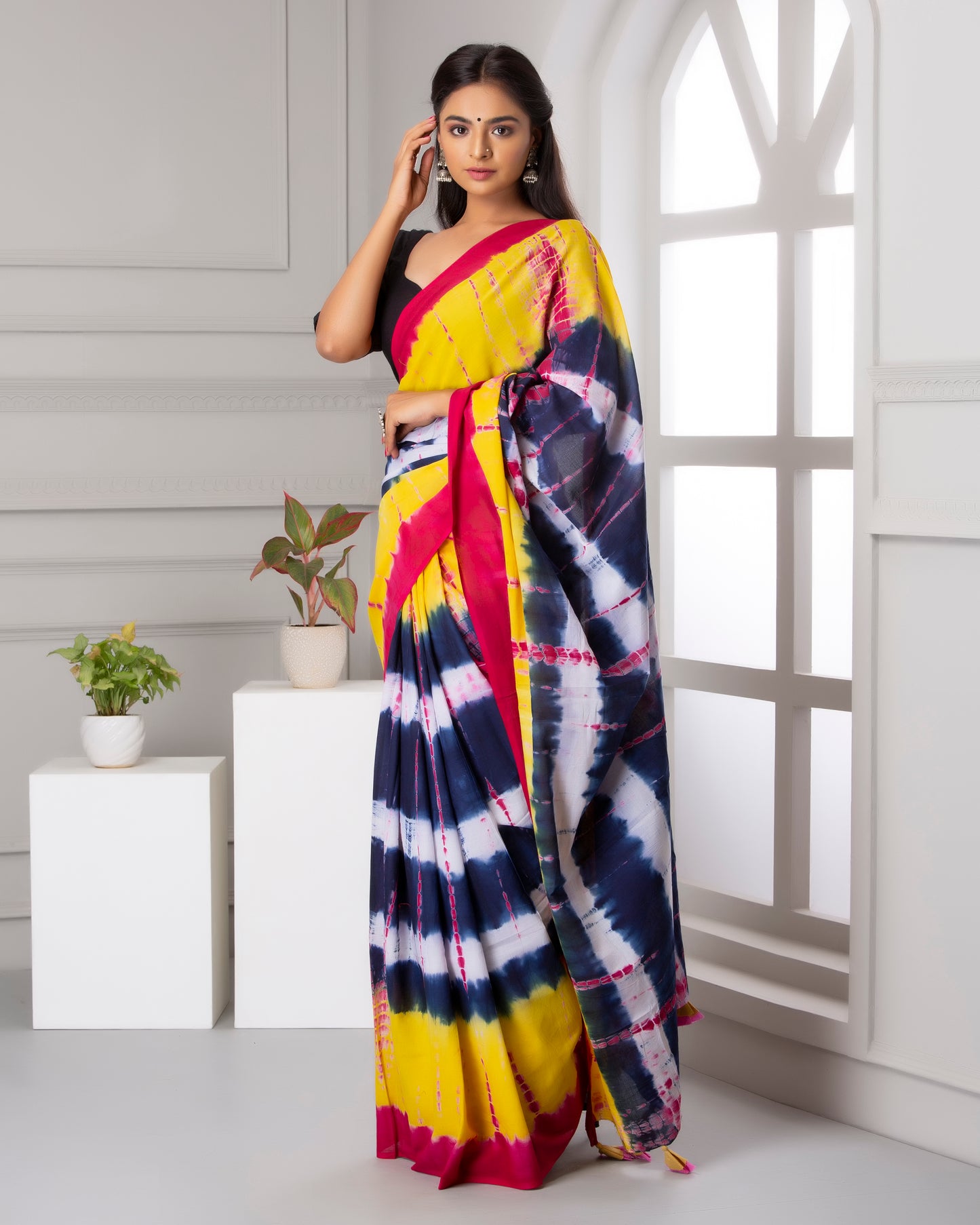 Printed Multi Shibori Print Cotton MulMul Saree