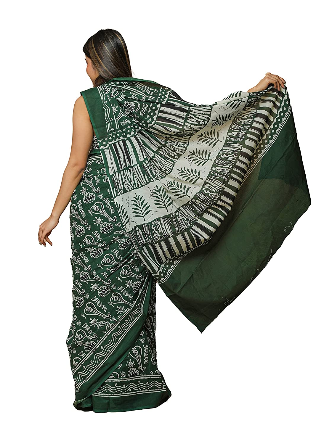 Cotton MulMul Green Printed Sarees
