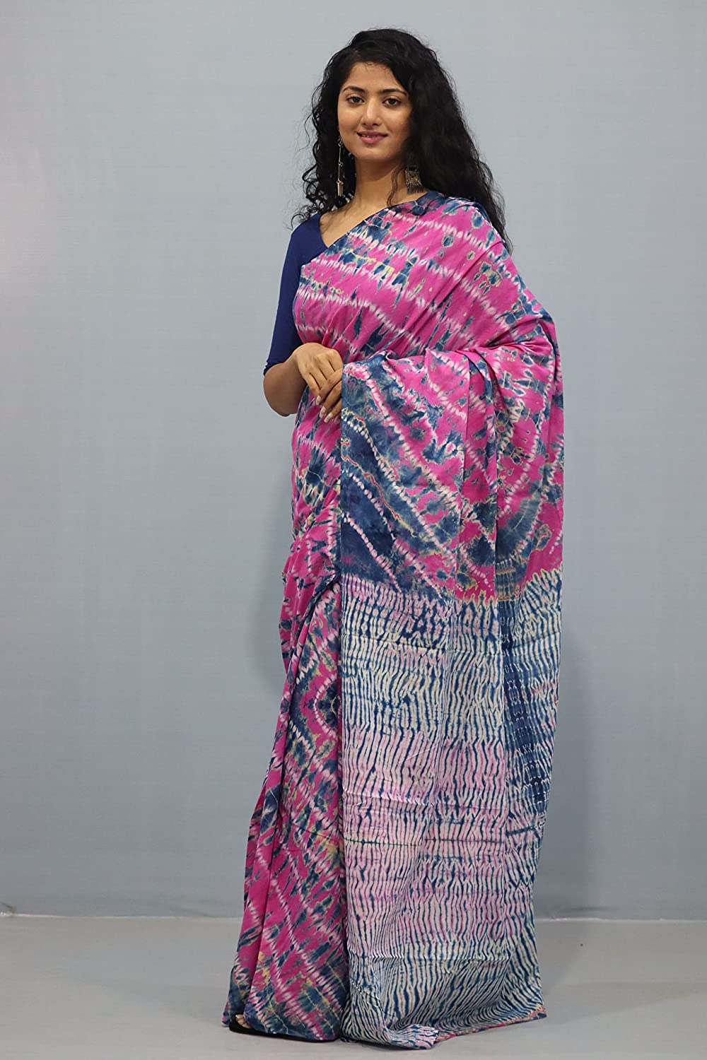 Printed Pink Shibori Print Cotton MulMul Saree