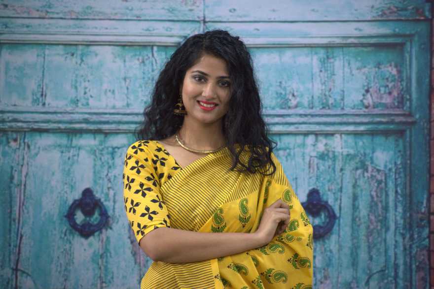 Cotton MulMul Yellow Printed Sarees