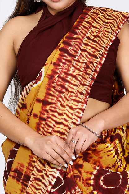 Printed Yellow Shibori Print Cotton MulMul Saree