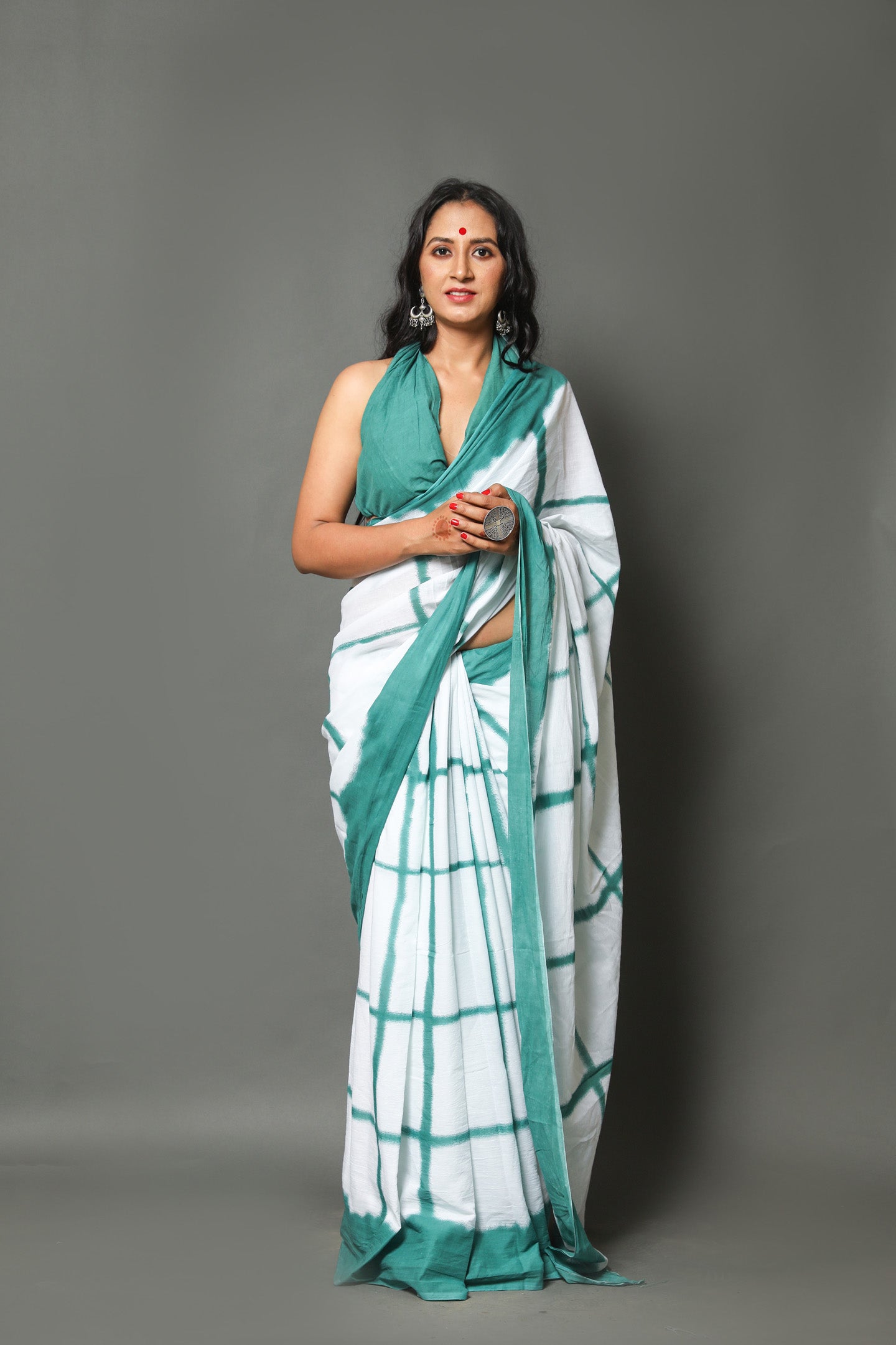 Printed White Shibori Print Cotton MulMul Saree