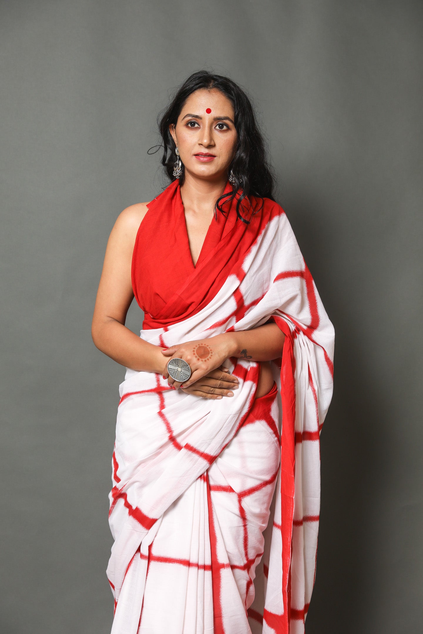 Printed White Shibori Print Cotton MulMul Saree
