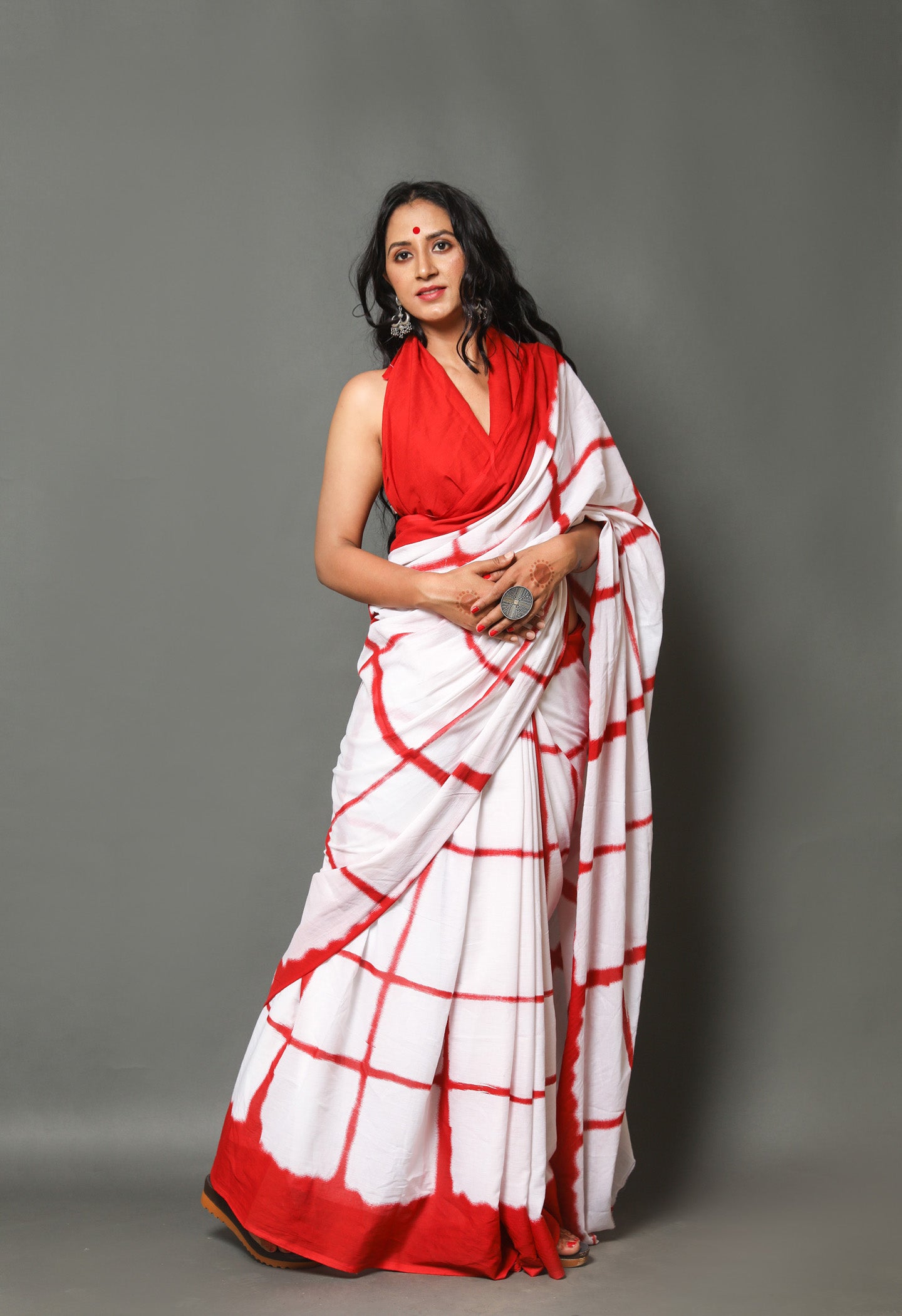 Printed White Shibori Print Cotton MulMul Saree