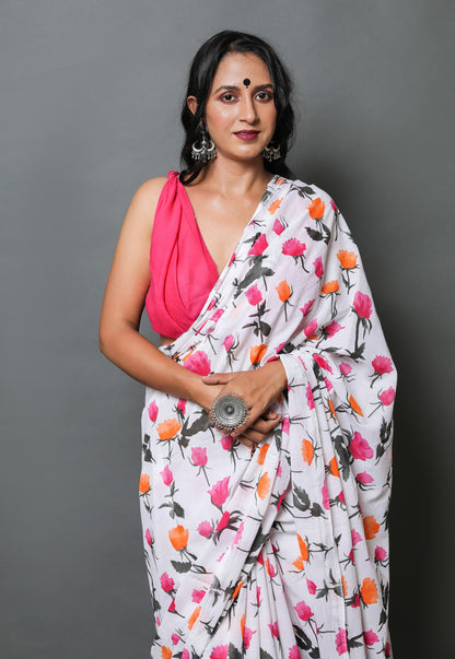 Cotton MulMul Multi Printed Sarees