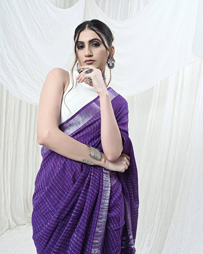 Premium Purple Cotton Linen Saree