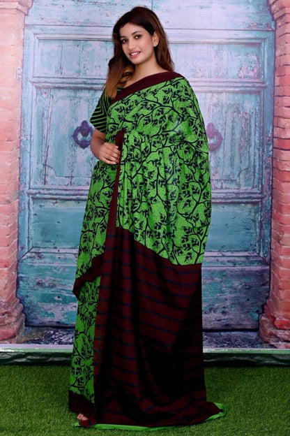 Cotton MulMul Green Printed Sarees