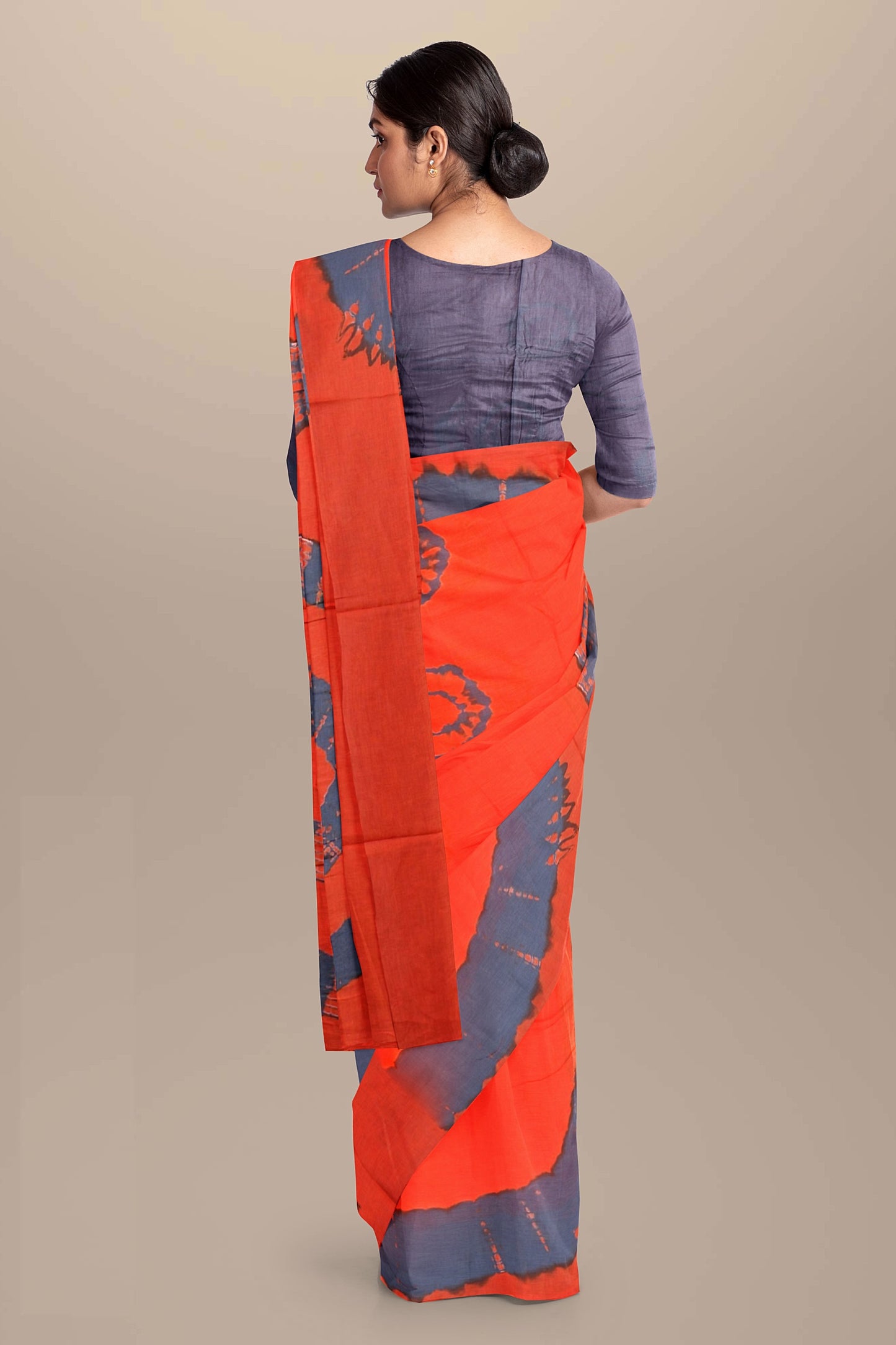 Printed Orange Shibori Print Cotton MulMul Saree