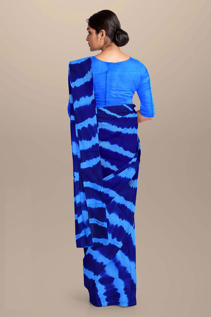 Printed Blue Shibori Print Cotton MulMul Saree