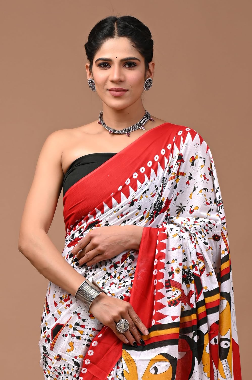 Cotton MulMul White Printed Sarees