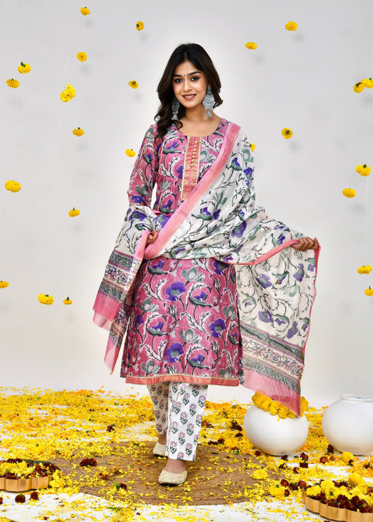 Zury Purple Pink Maheshwari Silk Suit Dress