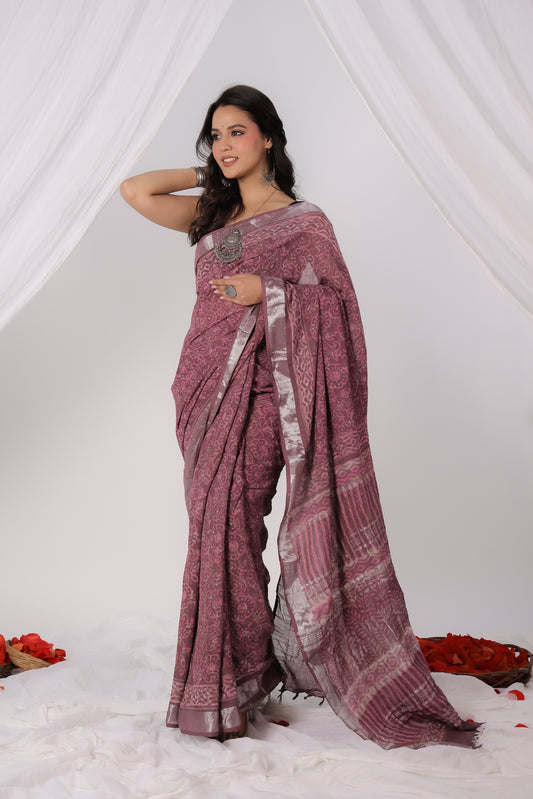 Premium Pink Cotton Linen Saree