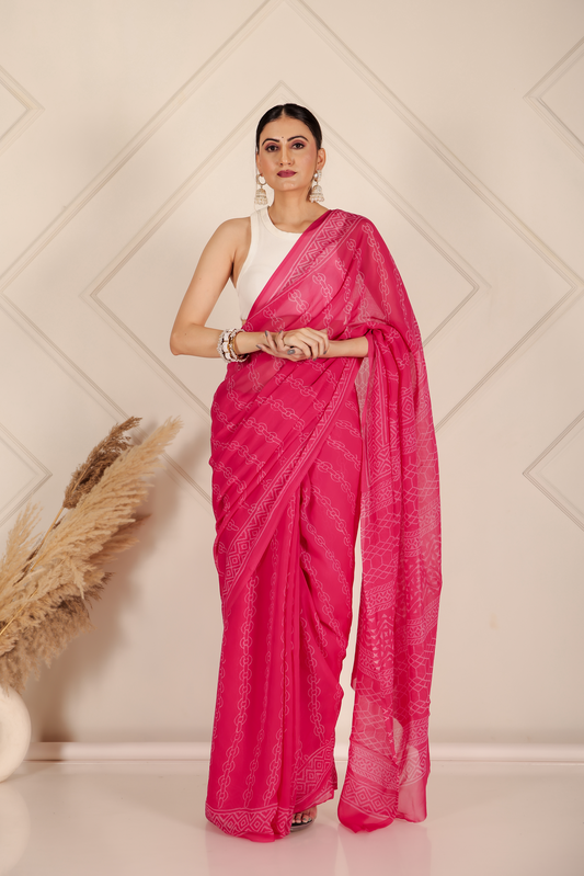 Premium Pink Organza Saree