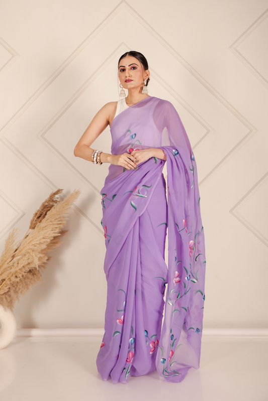 Premium Purple Organza Saree
