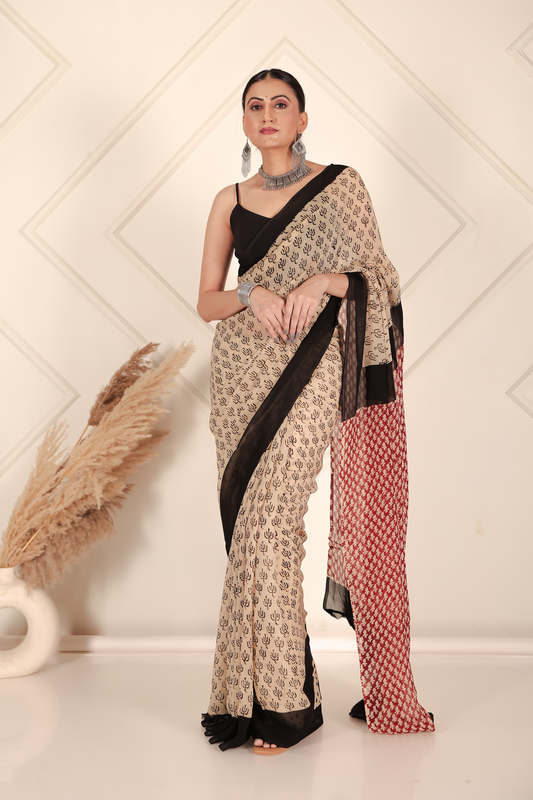 Premium Cream Organza Saree
