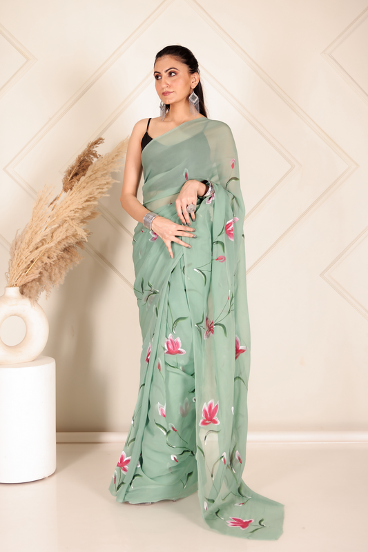 Premium Green Organza Saree