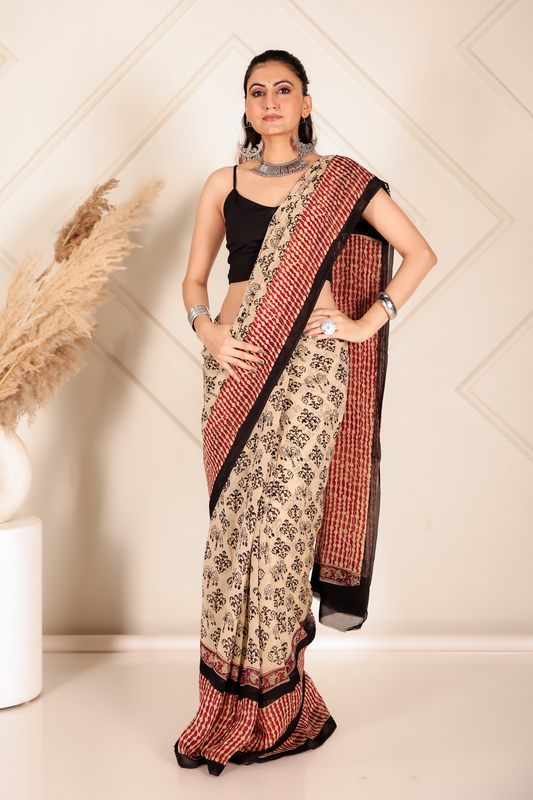 Premium Cream Organza Saree