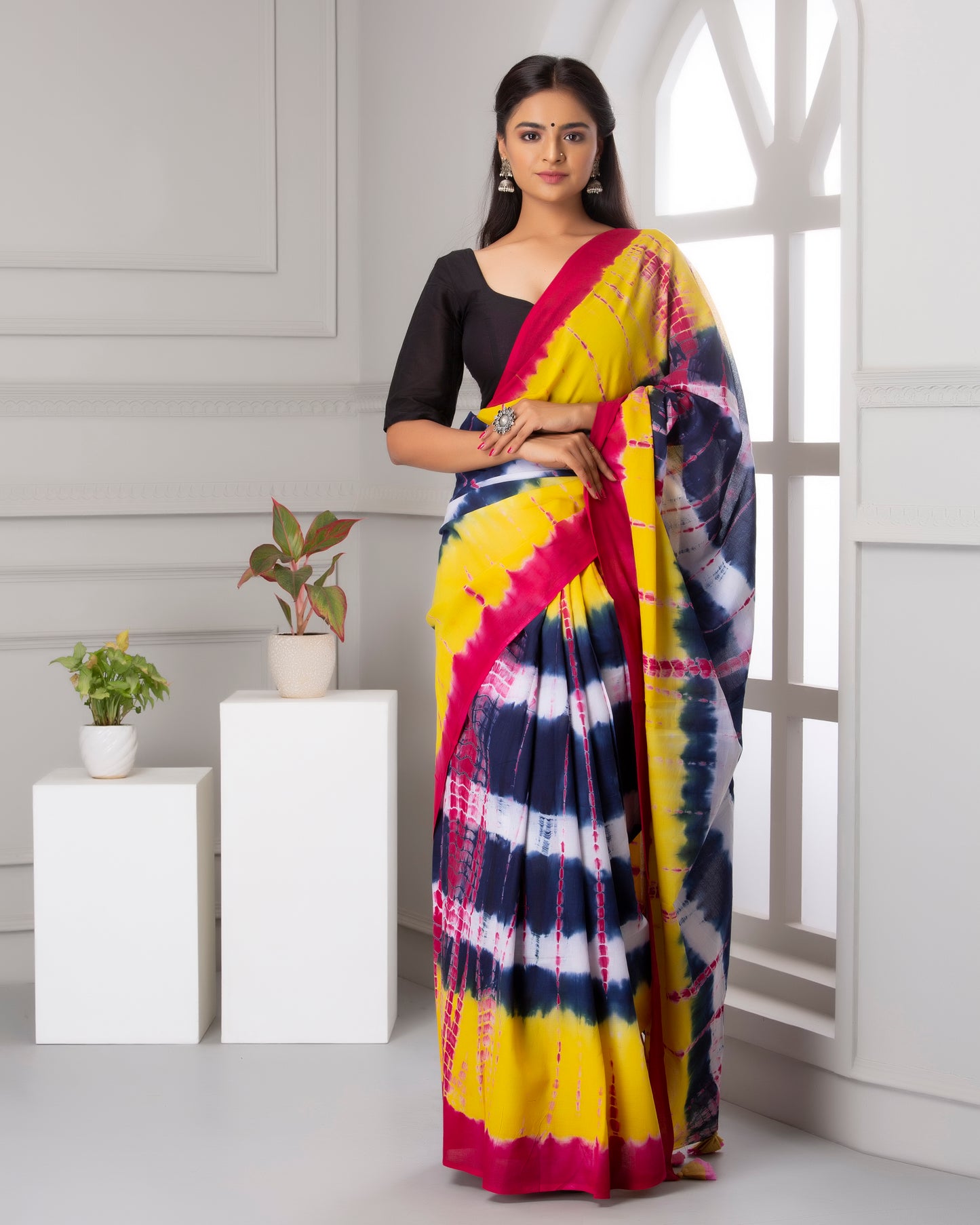 Printed Multi Shibori Print Cotton MulMul Saree