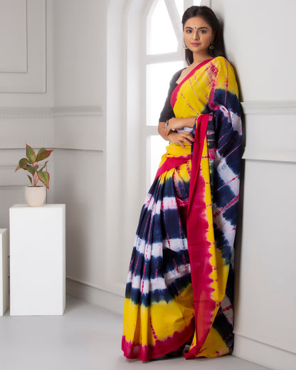 Printed Multi Shibori Print Cotton MulMul Saree