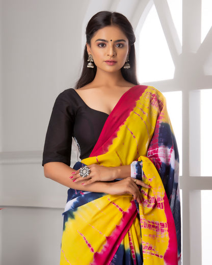 Printed Multi Shibori Print Cotton MulMul Saree