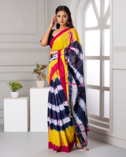 Printed Multi Shibori Print Cotton MulMul Saree